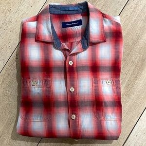 Tommy Bahama Red & Blue Plaid Shirt Size Large
